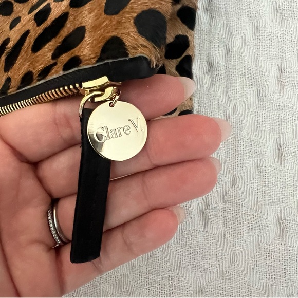 Clare V Leopard Print Foldover Clutch Bag Brown Black One Size - Picture 6 of 11